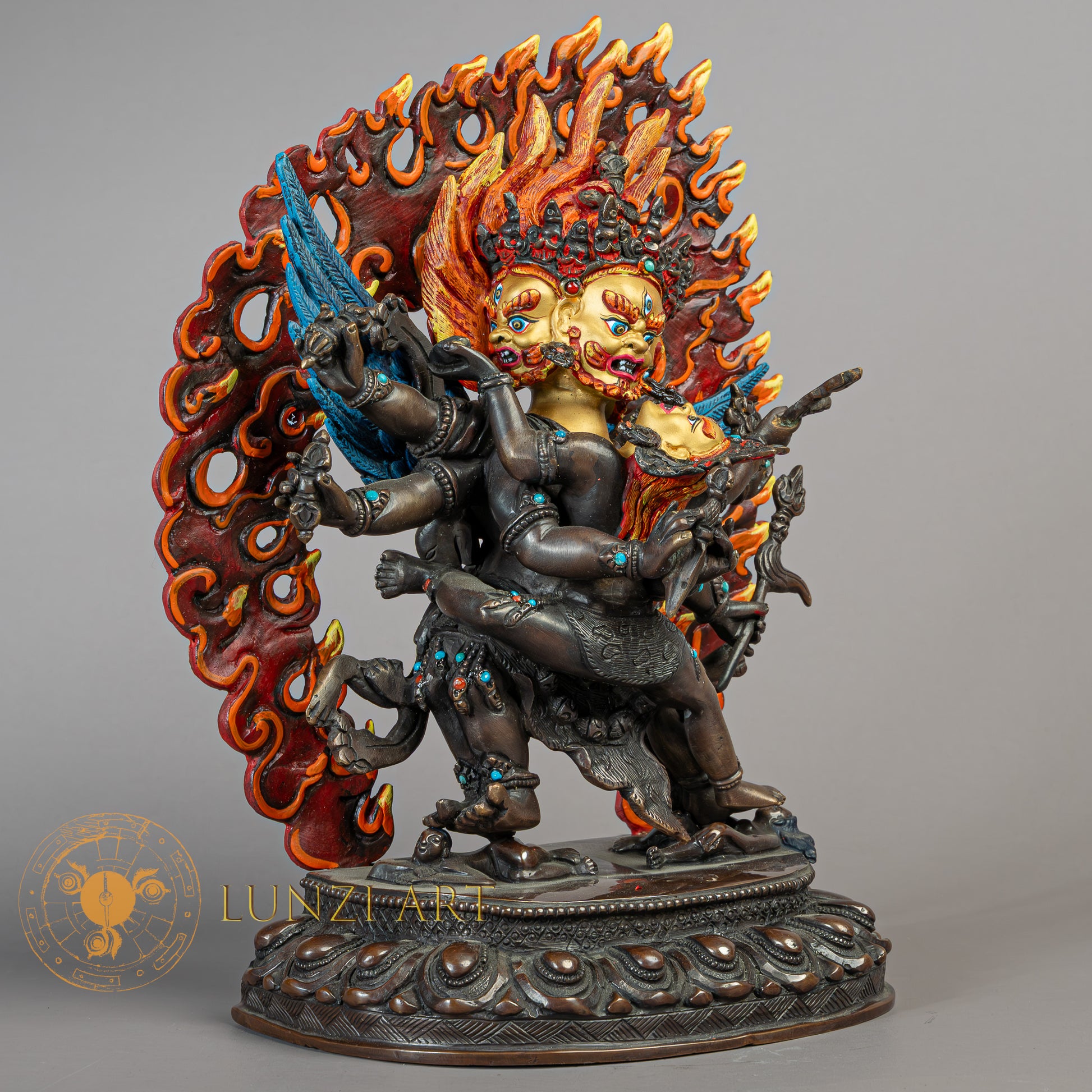 Handmade Vajrakilaya Statue | Copper Face Painted - S-B-RM-C-VK-00175