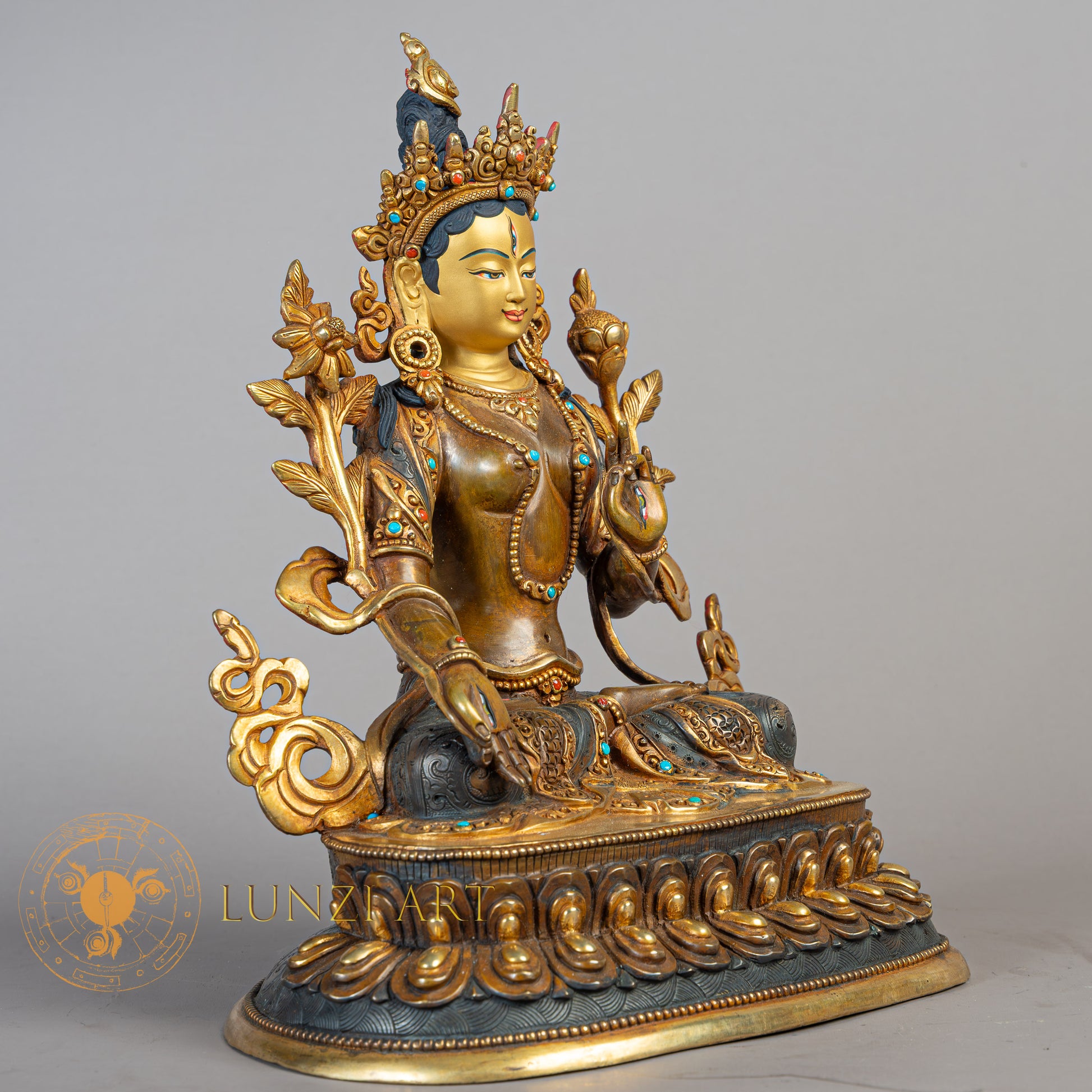 Handmade White tara Statue | Half Gold-Plated Copper - S-B-RM-HG-C-WT-00183