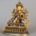 Handmade White tara Statue | Half Gold-Plated Copper - S-B-RM-HG-C-WT-00183