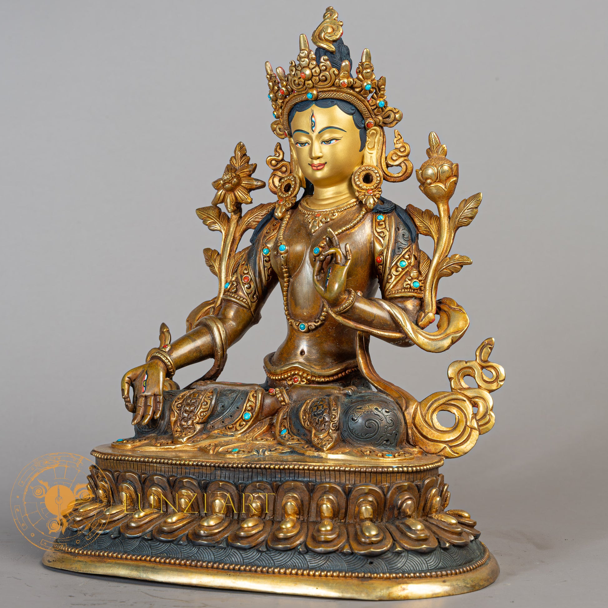 Handmade White tara Statue | Half Gold-Plated Copper - S-B-RM-HG-C-WT-00183