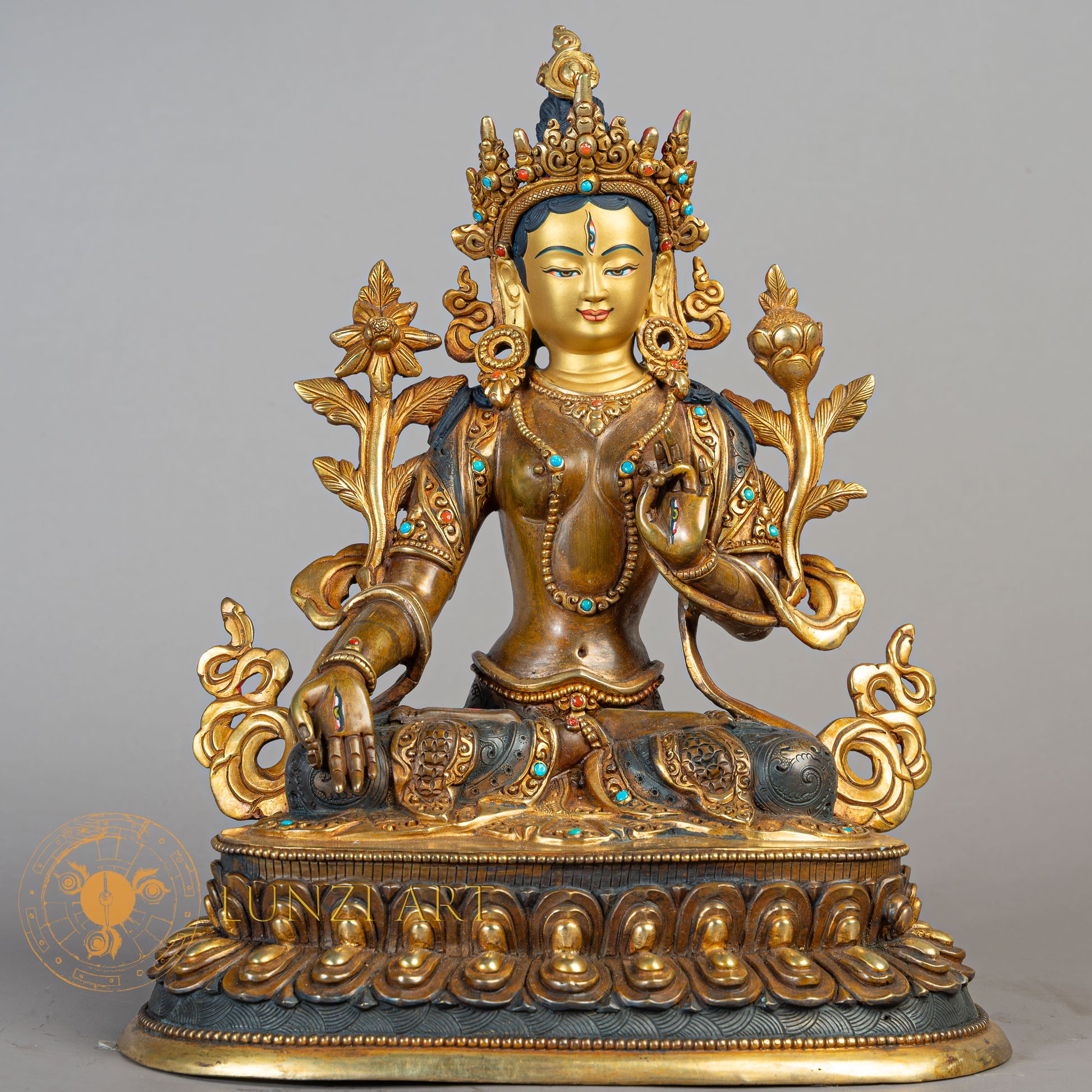 Handmade White tara Statue | Half Gold-Plated Copper - S-B-RM-HG-C-WT-00183