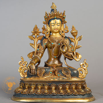 Handmade White tara Statue | Half Gold-Plated Copper - S-B-RM-HG-C-WT-00183