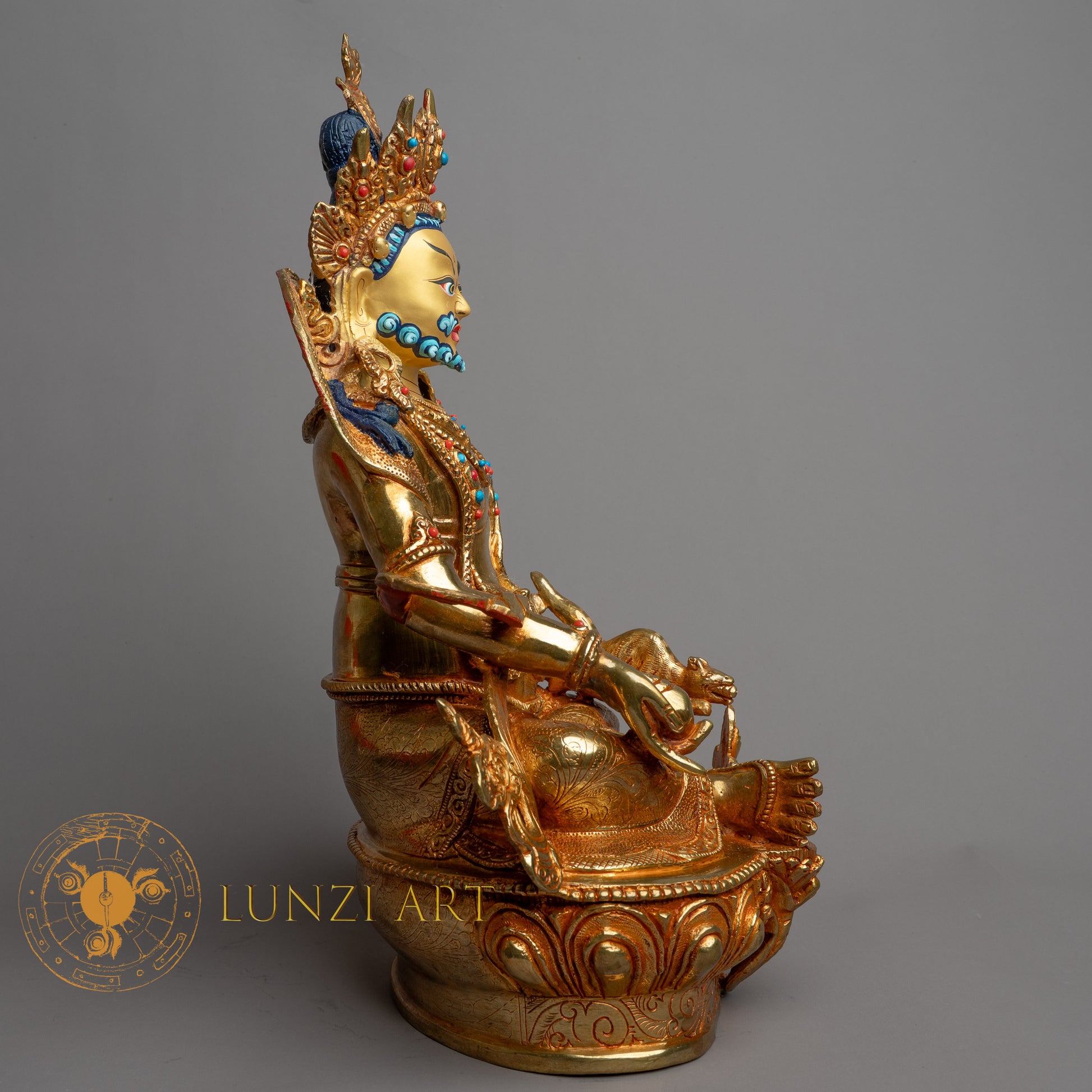 Handmade Zambala (Jambhala) Statue | Fully Gold-Plated Copper - S-B-HT-FG-C-Z-0149