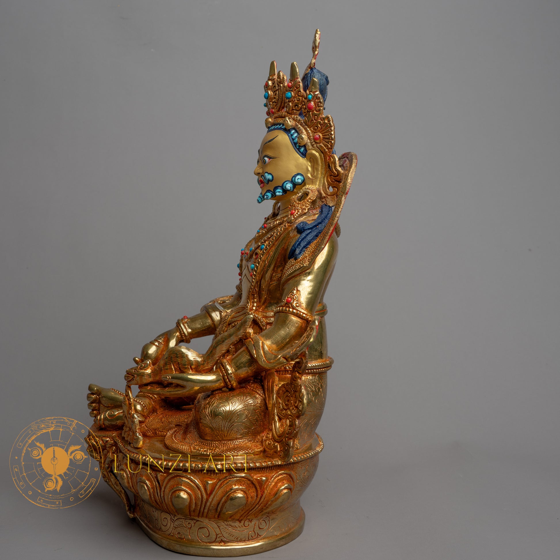 Handmade Zambala (Jambhala) Statue | Fully Gold-Plated Copper - S-B-HT-FG-C-Z-0149