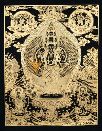 Handpainted Avalokiteshvara (Chenrezig) Thangka - Thangka