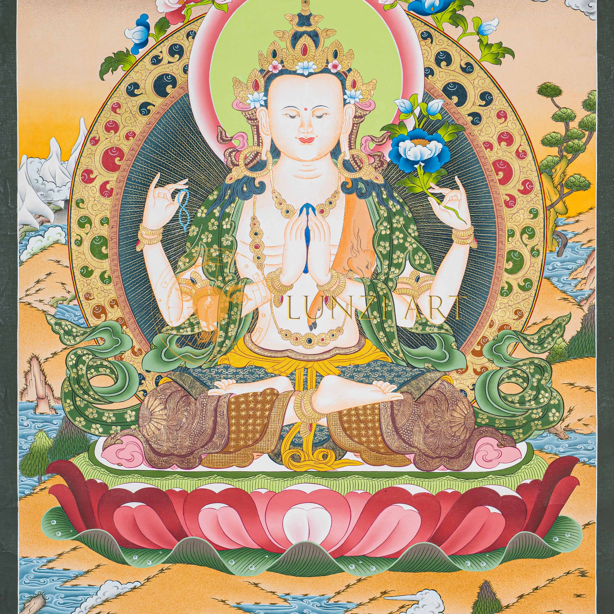 Handpainted Chengresi Thangka - Thangka