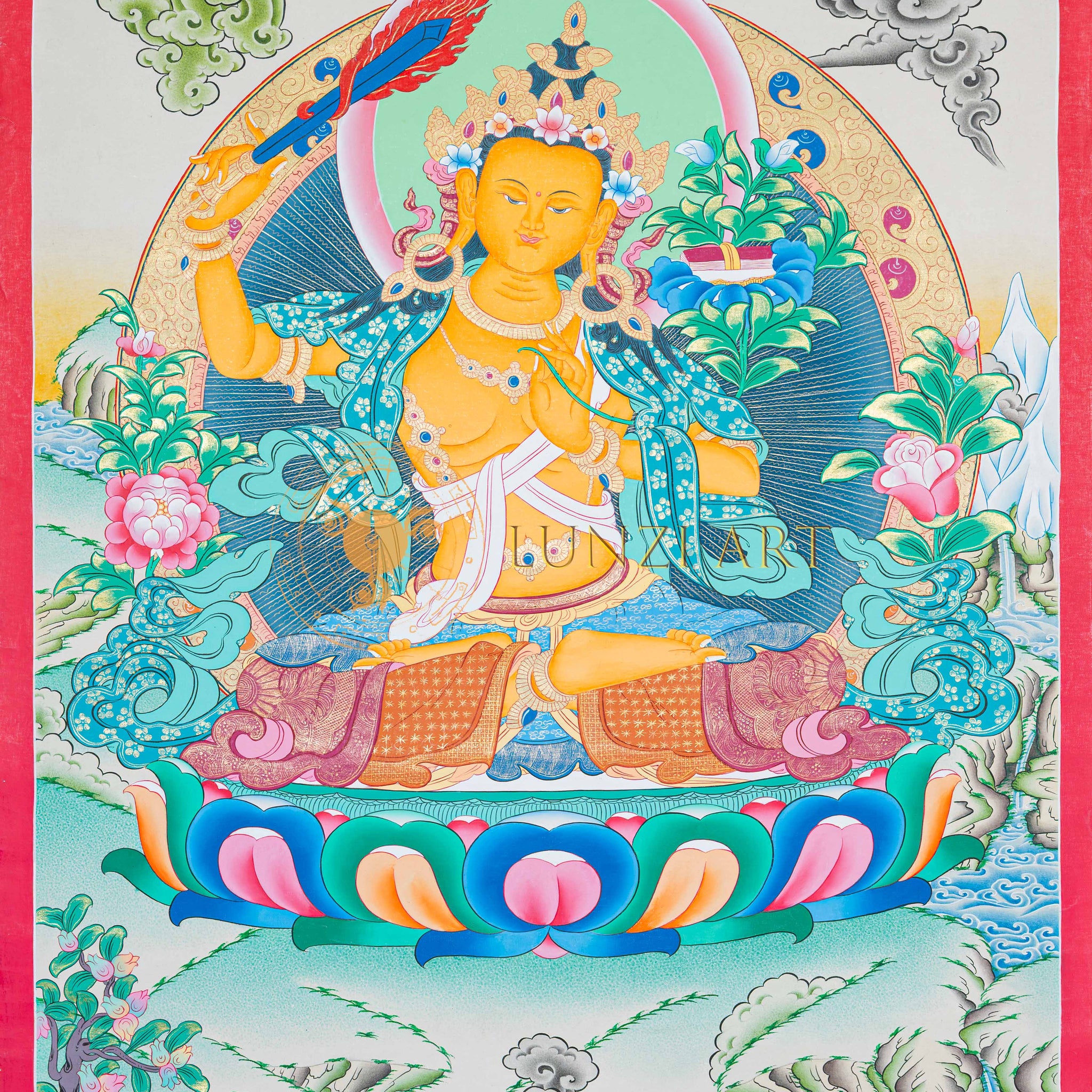 Handpainted Manjushree Thangka - Thangka