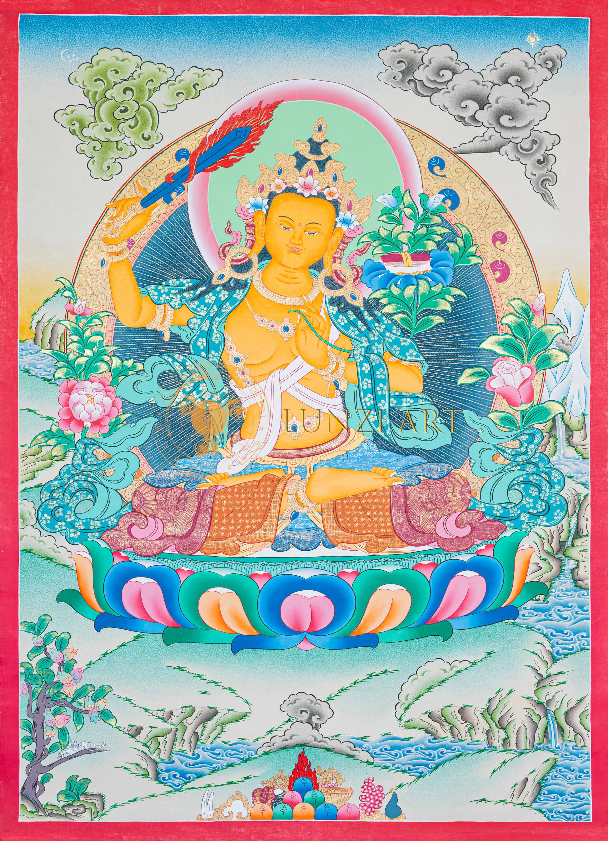 Handpainted Manjushree Thangka - Thangka