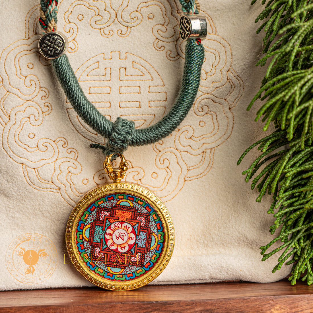 Handpainted Om Mantra Mandala Locket with Vajra Protector - L-M-42