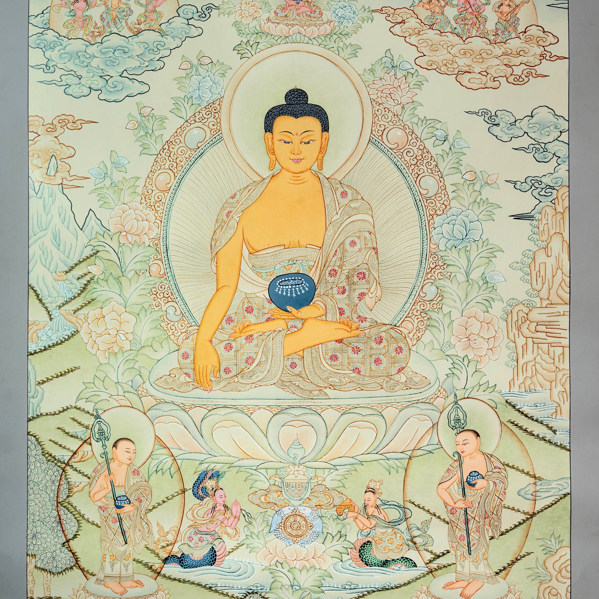 Handpainted Shakyamuni Buddha Thangka: The Eternal Light of Awakening - Thangka