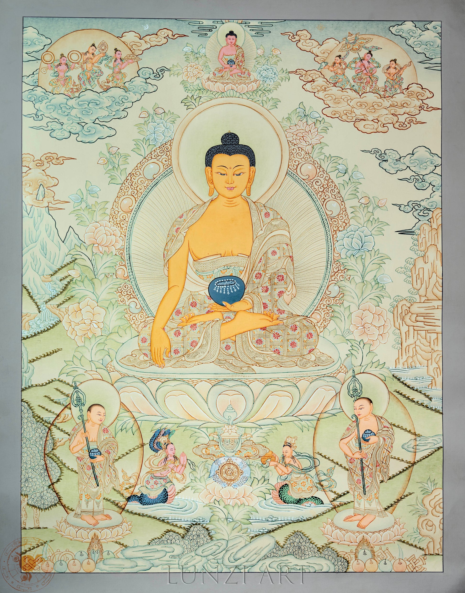 Handpainted Shakyamuni Buddha Thangka: The Eternal Light of Awakening - Thangka