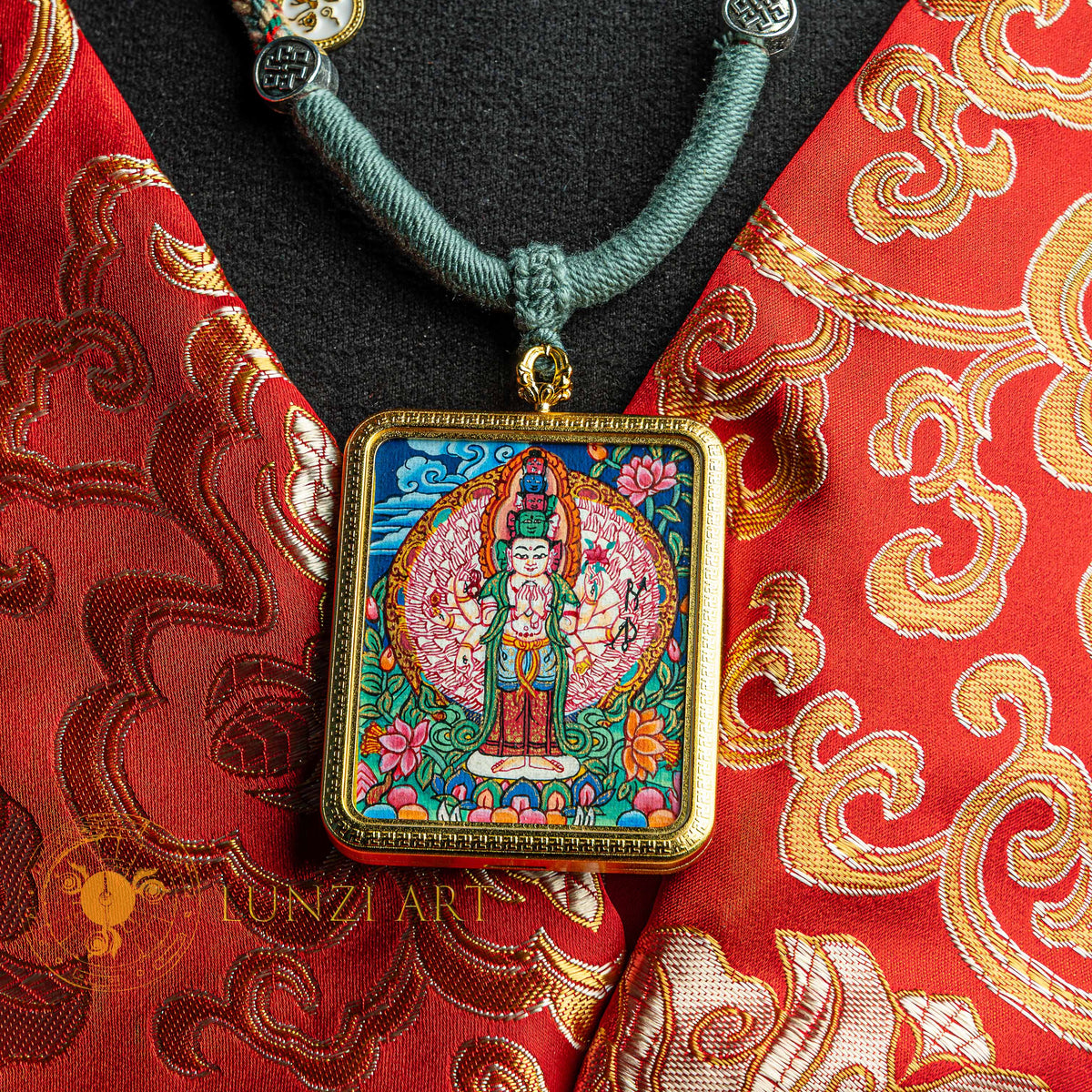 Handpainted Thousand Armed Avalokiteshvara Locket Thangka - L-J-47