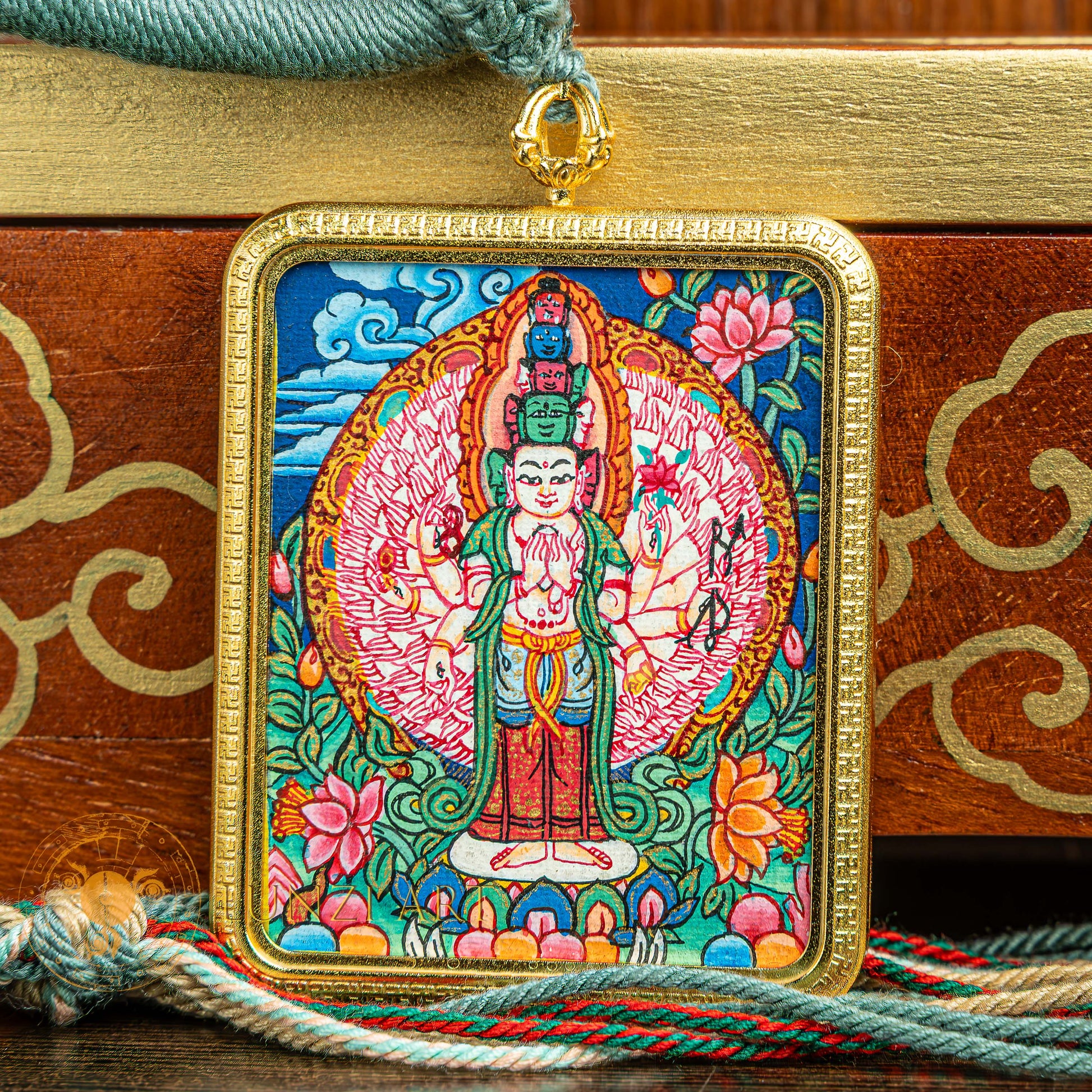 Handpainted Thousand Armed Avalokiteshvara Locket Thangka - L-J-47-L-J-48-L-J-49