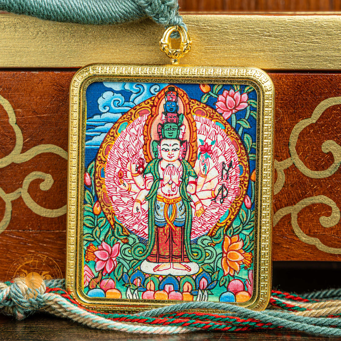 Handpainted Thousand Armed Avalokiteshvara Miniature Thangka Pendant - L-J-47-L-J-48-L-J-49