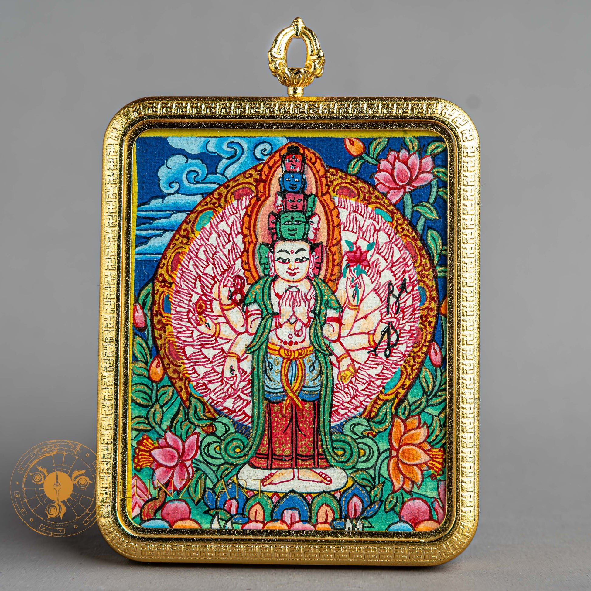 Handpainted Thousand Armed Avalokiteshvara Locket Thangka - L-J-47-L-J-48-L-J-49