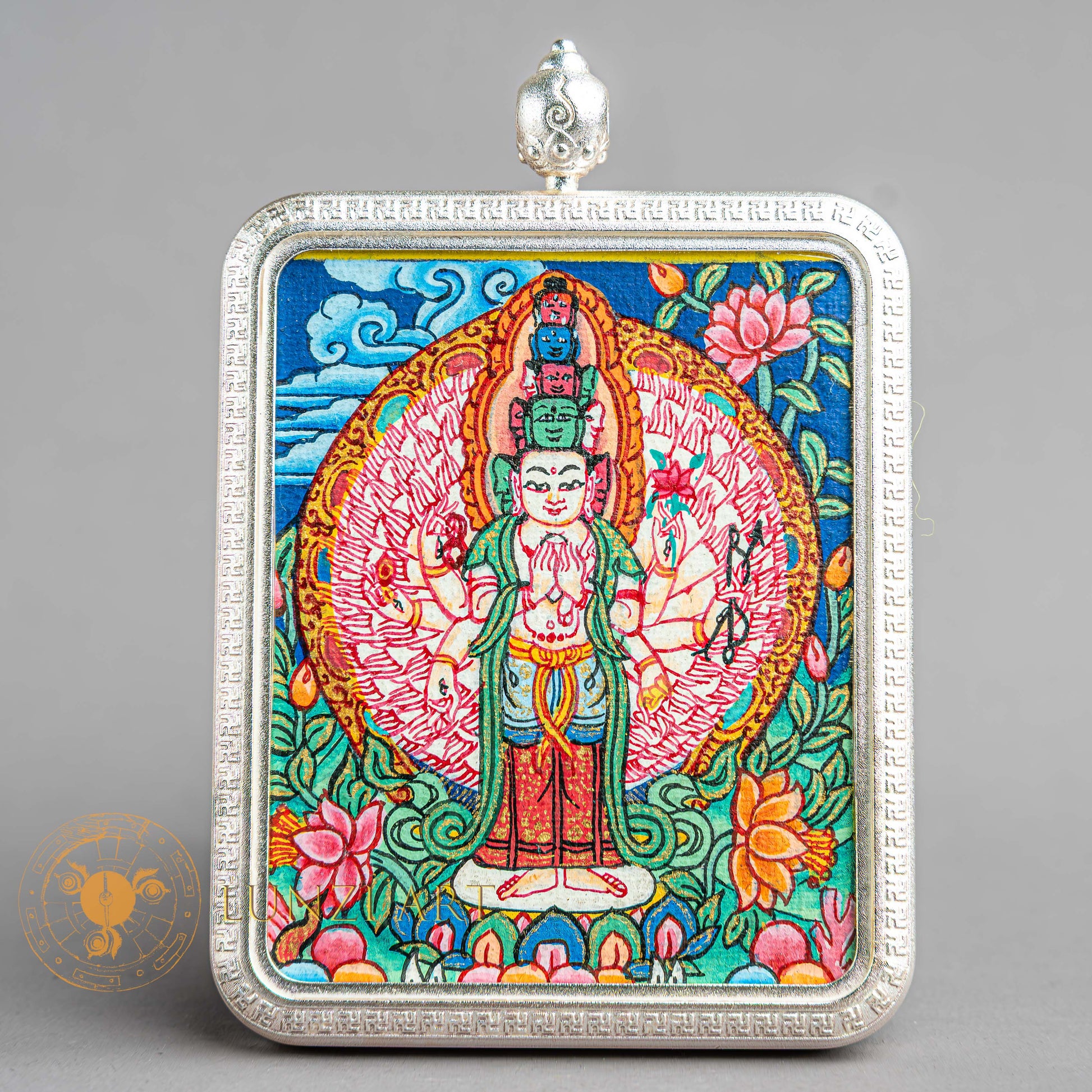 Handpainted Thousand Armed Avalokiteshvara Locket Thangka - L-J-47-L-J-48-L-J-49