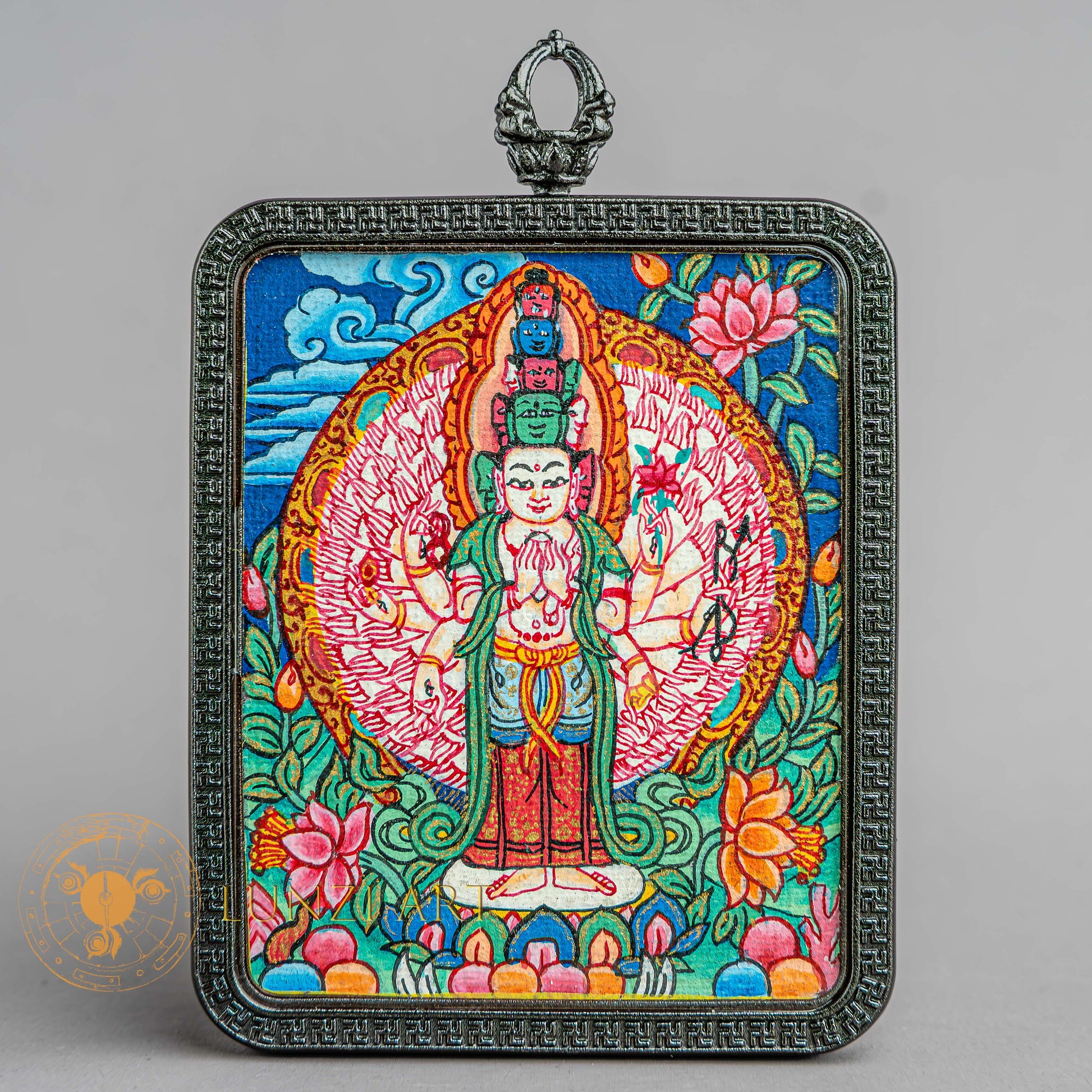 Handpainted Thousand Armed Avalokiteshvara Locket Thangka - L-J-47-L-J-48-L-J-49