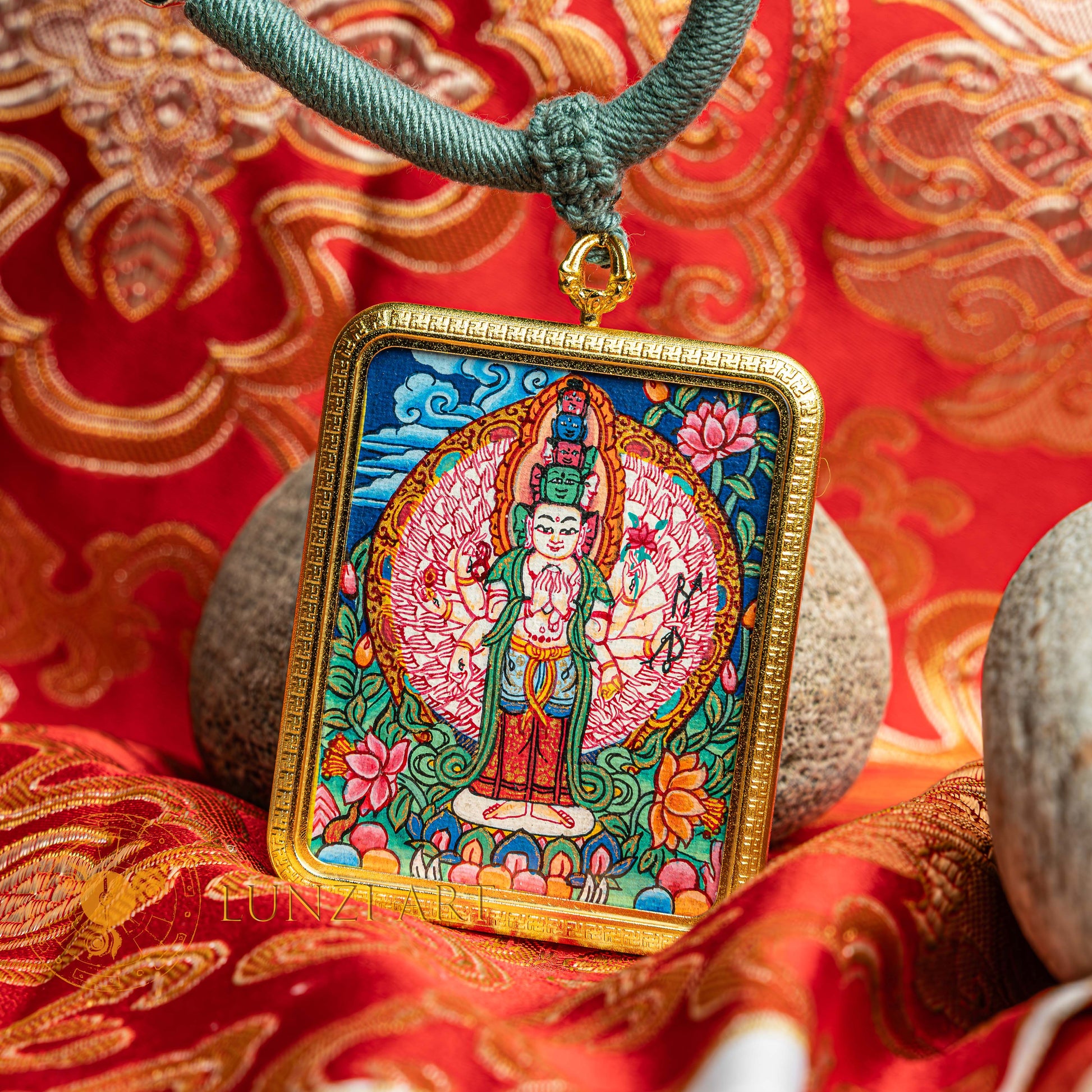 Handpainted Thousand Armed Avalokiteshvara Locket Thangka - L-J-47-L-J-48-L-J-49