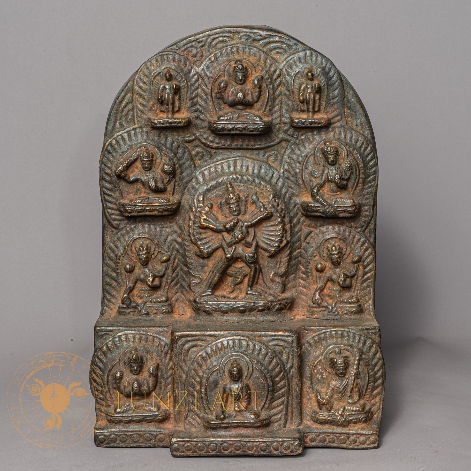 Hevajra Temple Altar | Hand-Carved Wood & Clay Tantric Relief - w-s-sh-la-0008