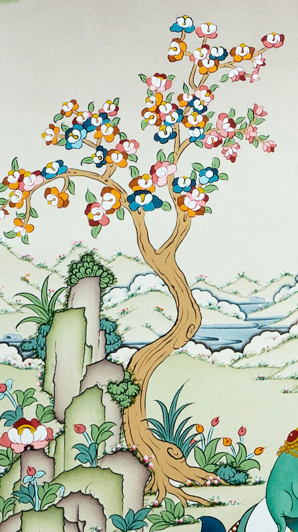 High level masterpiece Green Tara Thangka Painting - T-B-HT-GB-AU-GT-0023