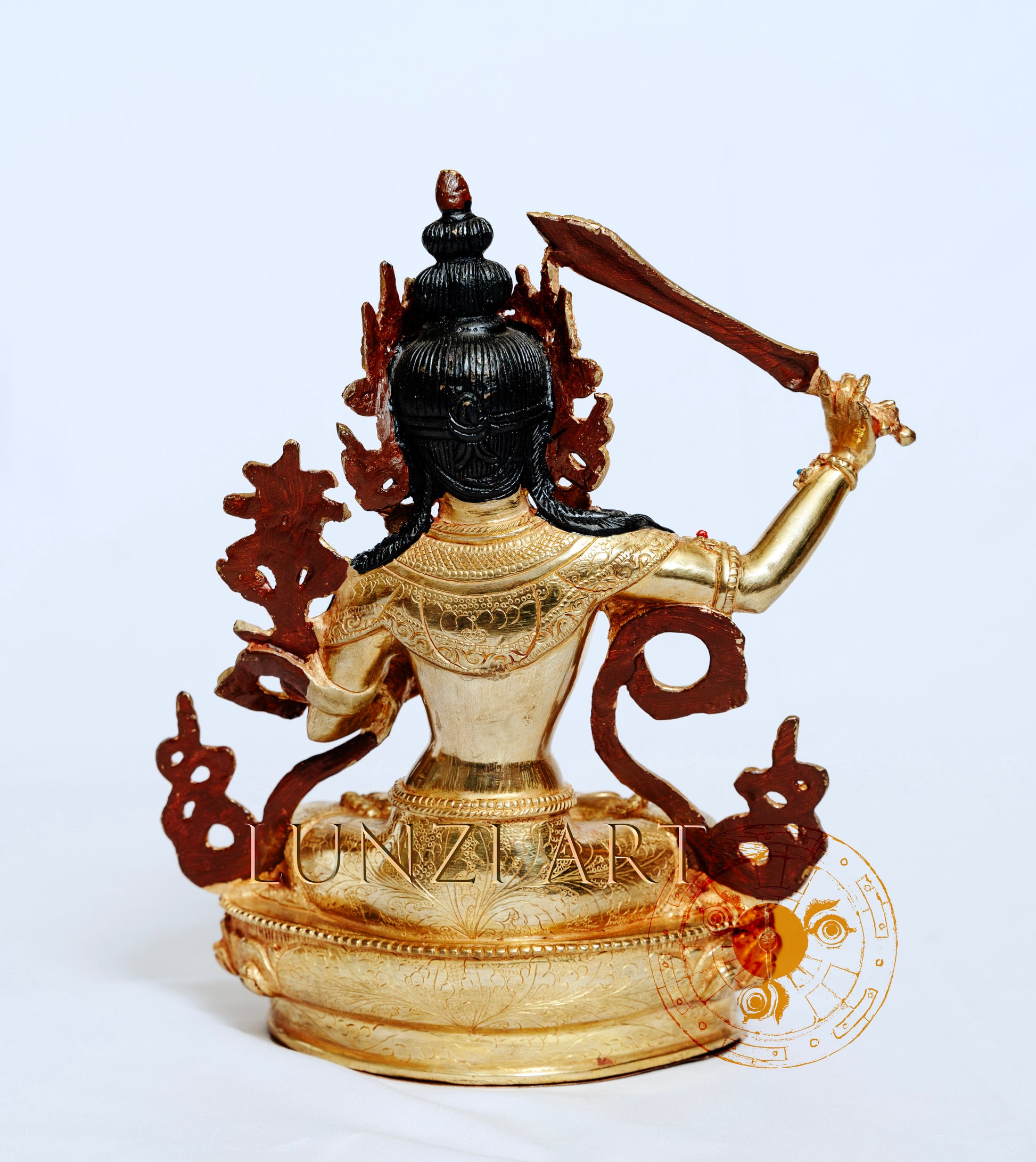 Himalayan Manjushri Statue | 24k Gold Plated on Copper - S-B-HT-FG-CG-M-0002