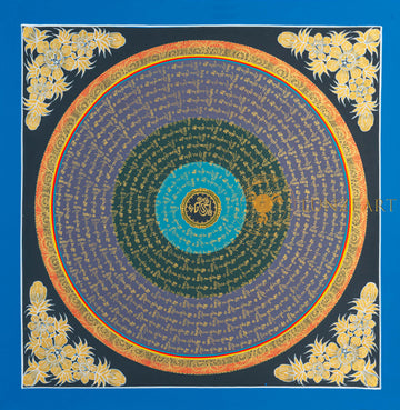 Hum Mantra Mandala Thangka | Hand-Painted Gold & Gradient Sacred Art - T-N-ET-RB-HMM-0060