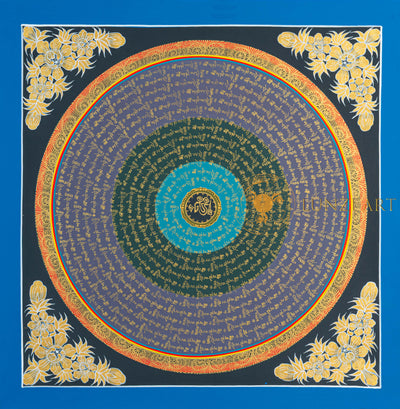 Hum Mantra Mandala Thangka | Hand-Painted Gold & Gradient Sacred Art - T-N-ET-RB-HMM-0060