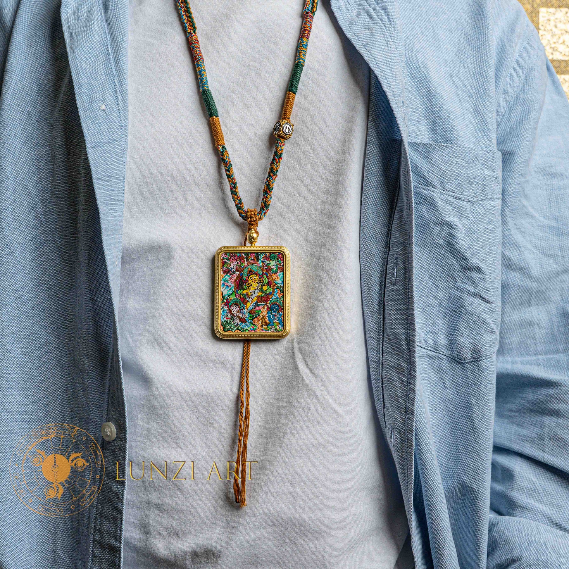 Jambhala Ghau Thangka Locket: Deity of Abundance & Prosperity - L-J-0010