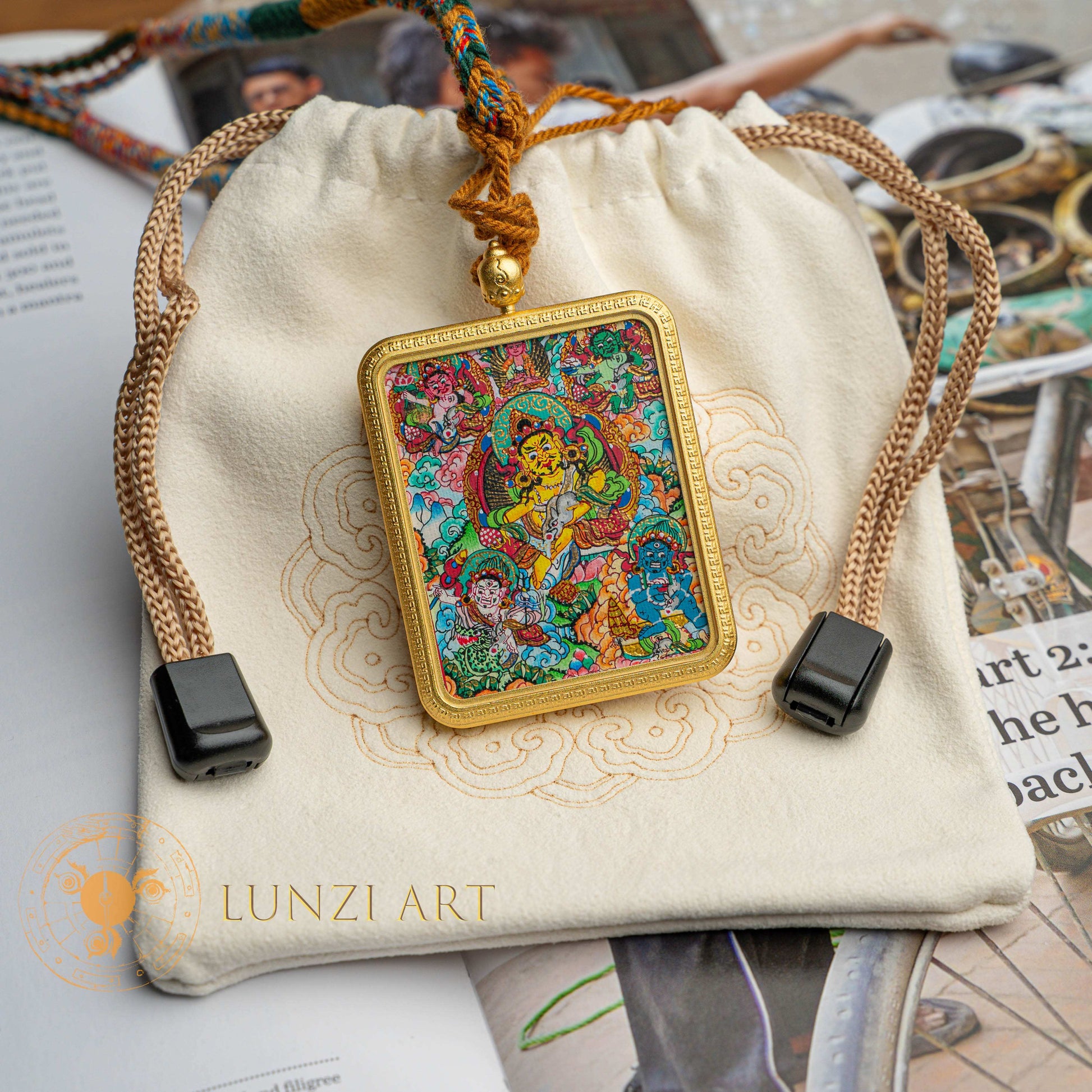 Jambhala Ghau Thangka Locket: Deity of Abundance & Prosperity - Thangka