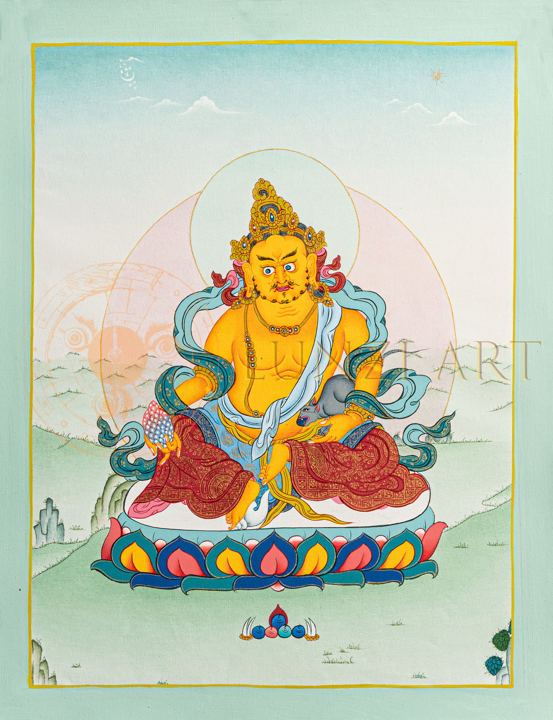 Jambhala Thangka: The Bodhisattva of Wealth and Abundance. - T-S-BT-BB-AU-J-0209