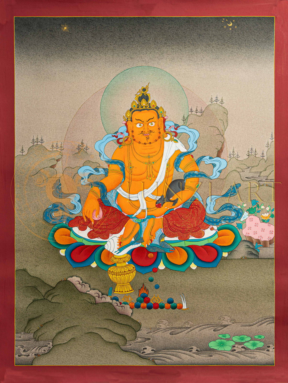 Jambhala Thangka: The Bodhisattva of Wealth and Abundance - T-S-BT-BB-J-0164
