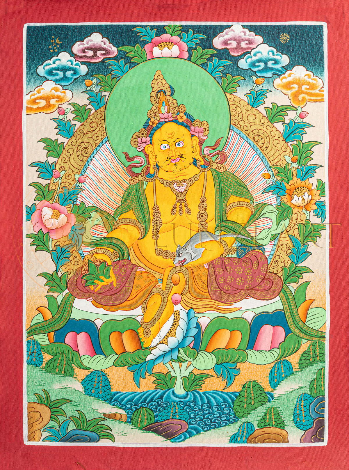 Jambhala Thangka: The Bodhisattva of Wealth and Abundance. - T-S-BT-RB-AU-J-0204