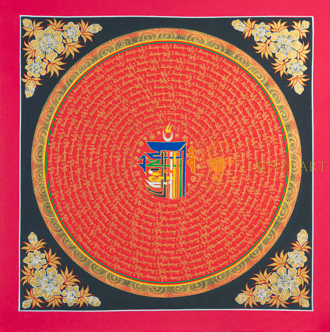 Kalachakra Mantra Mandala Thangka | Hand-Painted Protection Art - T-N-ET-RB-OMM-0057