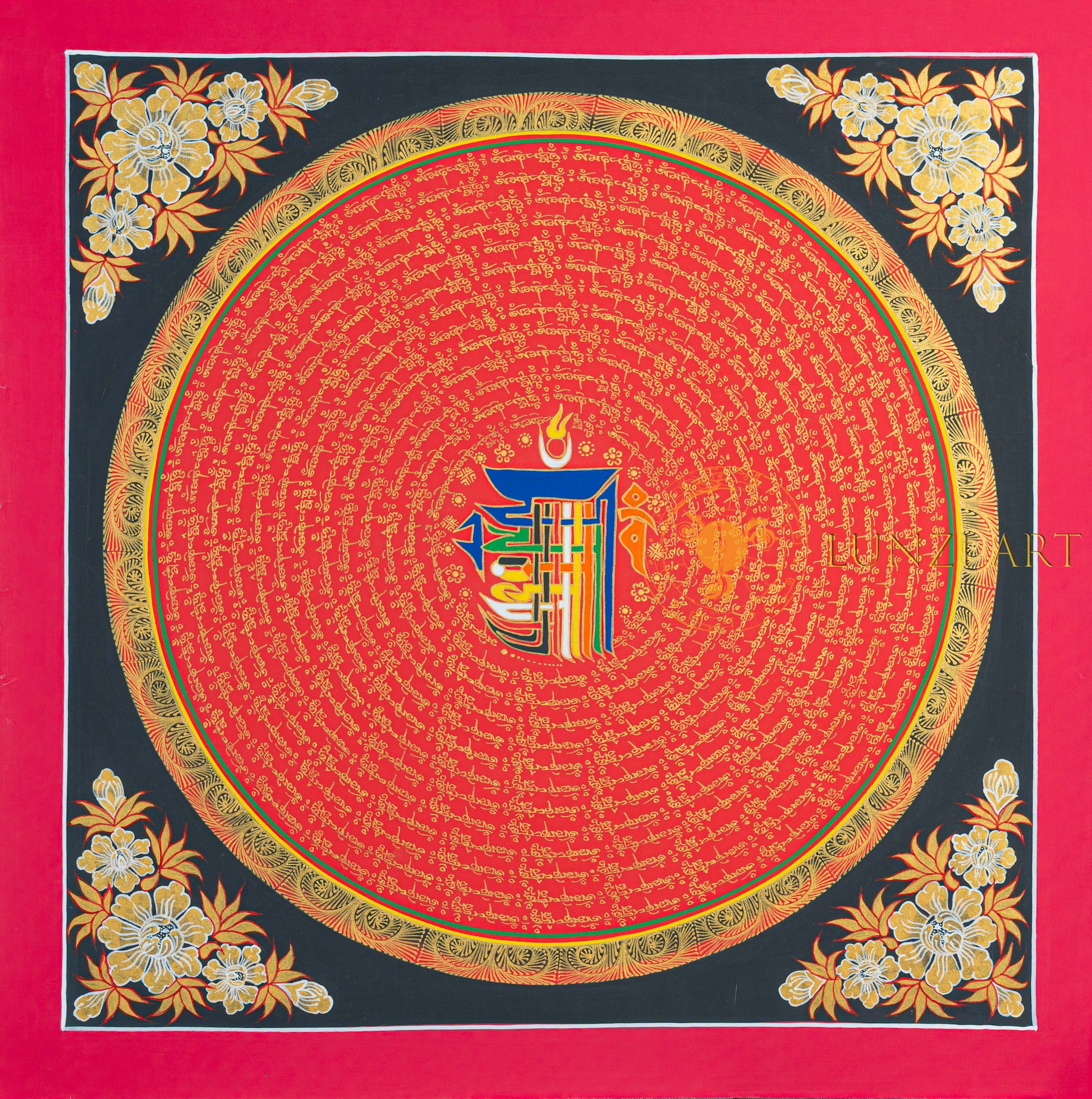 Kalachakra Mantra Mandala Thangka | Hand-Painted Protection Art - T-N-ET-RB-OMM-0057