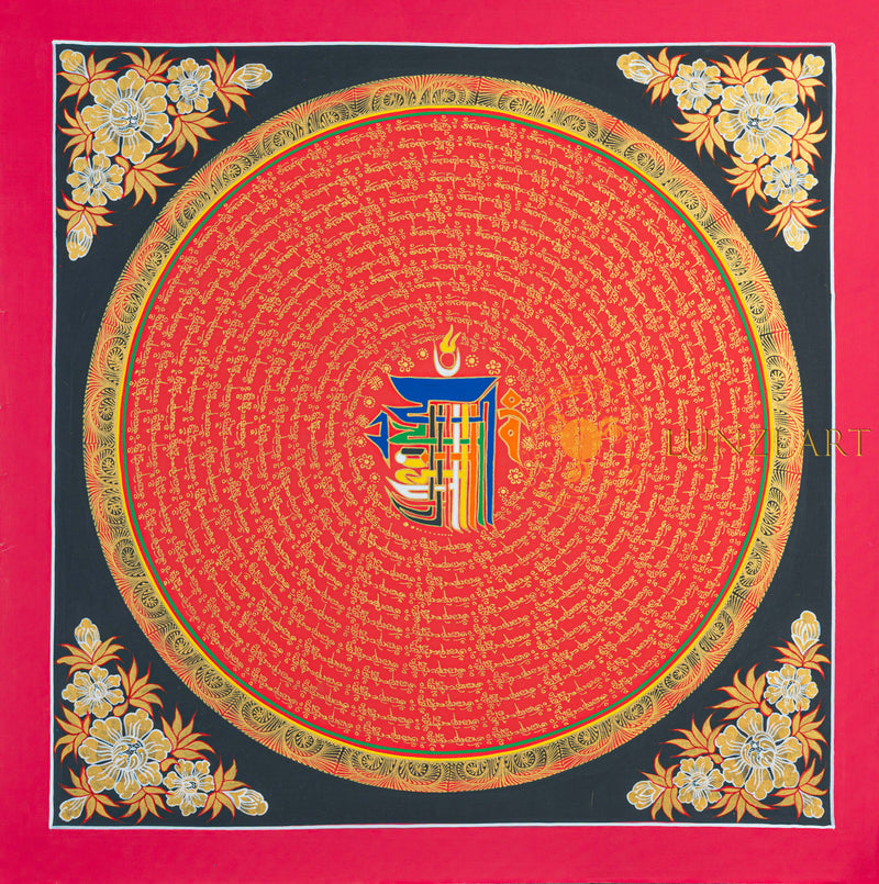 Kalachakra Mantra Mandala Thangka | Hand-Painted Protection Art - T-N-ET-RB-OMM-0057