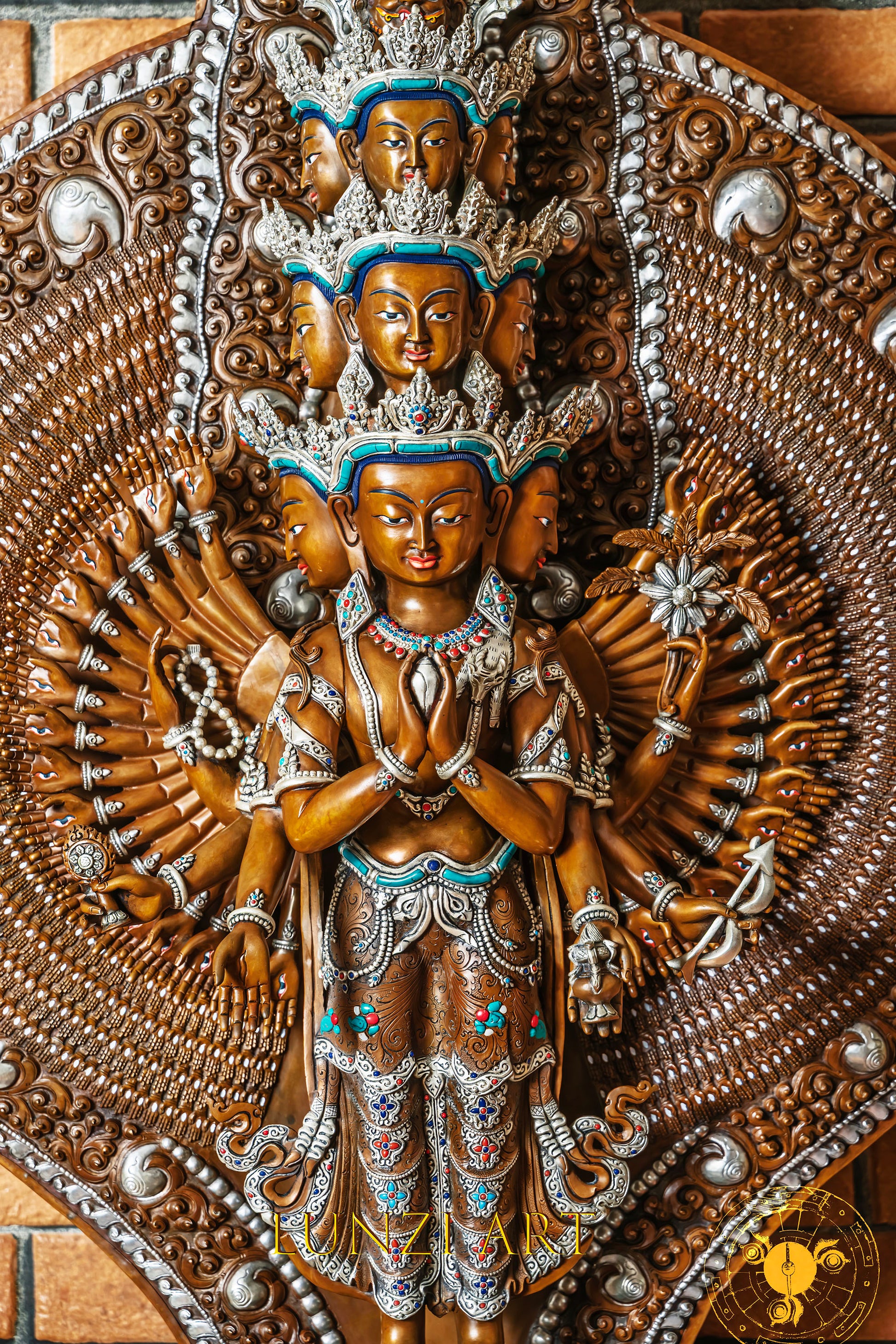 Large Multi-Faceted Thousand-Armed Avalokiteshvara Standing Statue — Masterfully Crafted by a Nationally Certified Artisan - statues