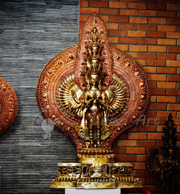Large refined copper standing statue of the Thousand-Armed, Multi-Faced Avalokitesvara, meticulously crafted by a nationally certified master - statues