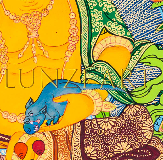 Yellow Jambhala Thangka: The Sovereign of Spiritual and Material Wealth - T-B-HT-RB-Z-0067