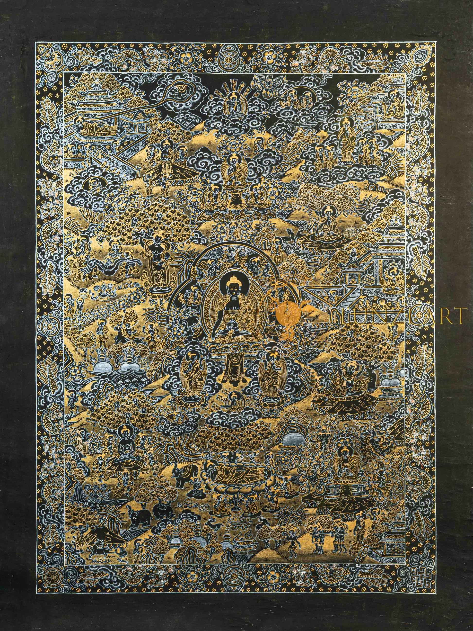 Life of Buddha Thangka | Hand-Painted Shakyamuni Biography Art - T-N-ET-BB-BL-0066