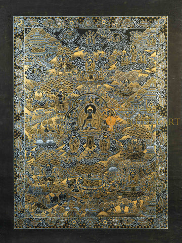 Life of Buddha Thangka | Hand-Painted Shakyamuni Biography Art - T-N-ET-BB-BL-0066