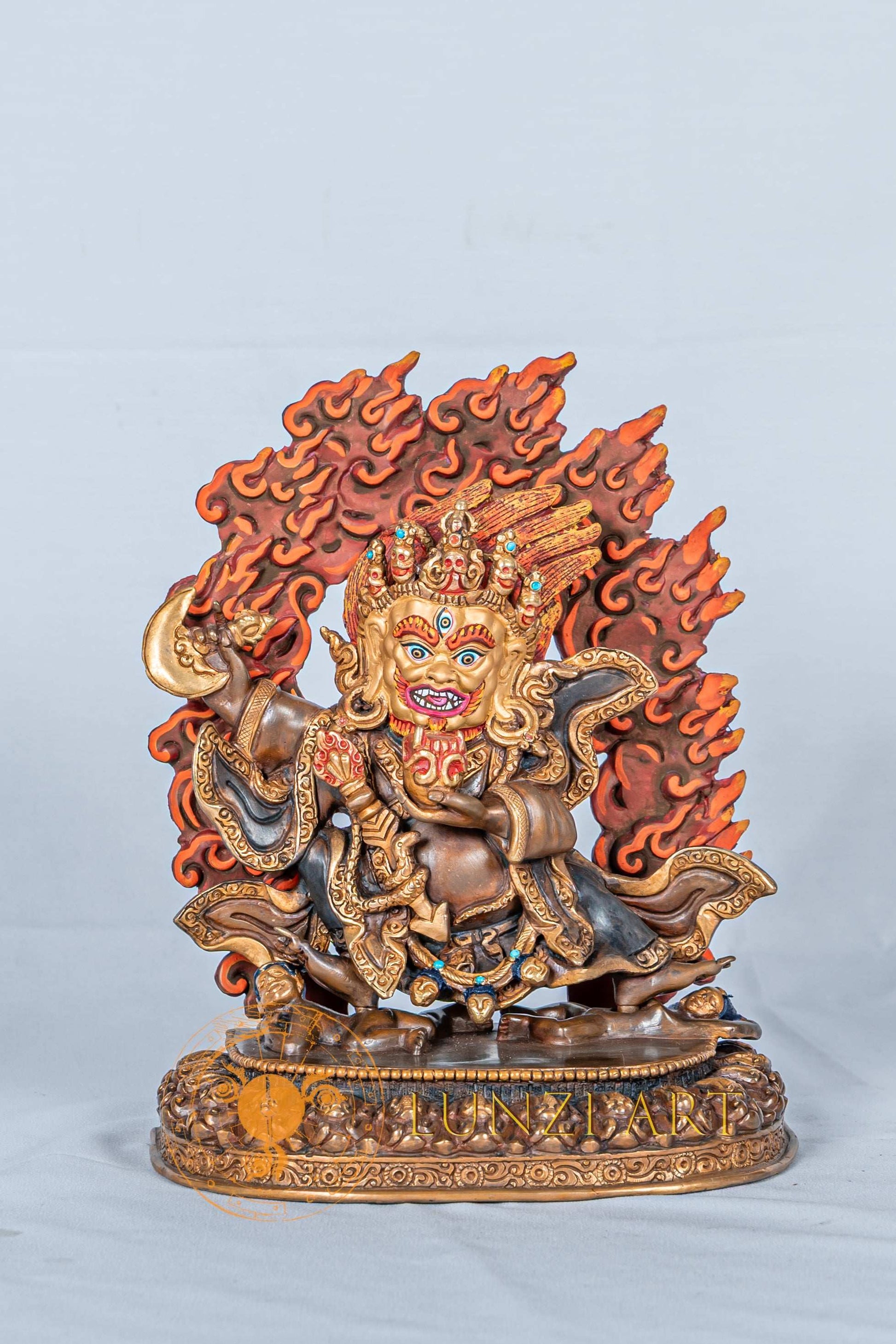 Mahakala Buddhist Statue | Half Gold Plated Handmade Art - S-B-RM-HG-CG-MK-0076