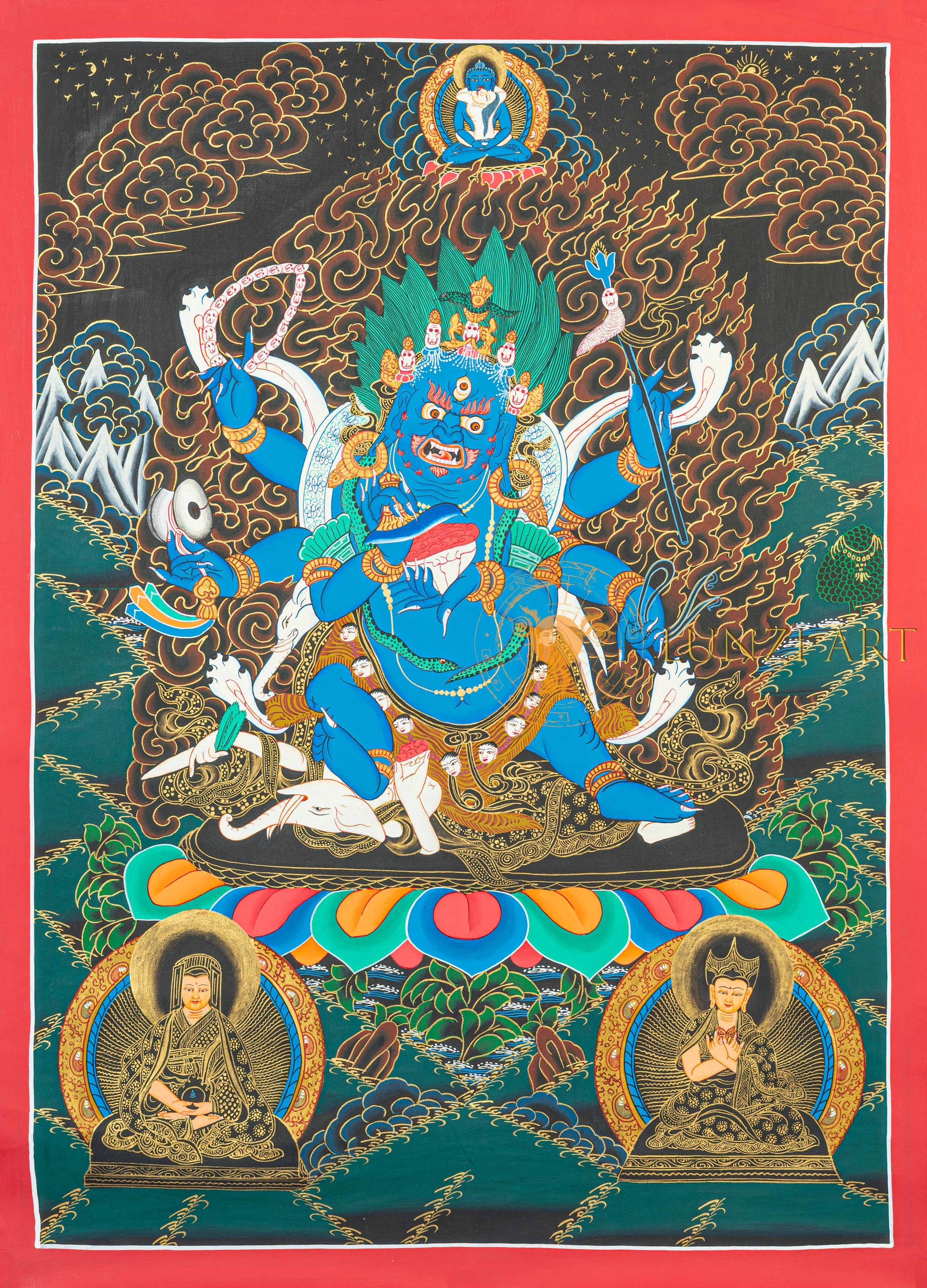 Mahakala Thangka: The Golden Protector of the Dharma - T-N-MB-RB-M-0016