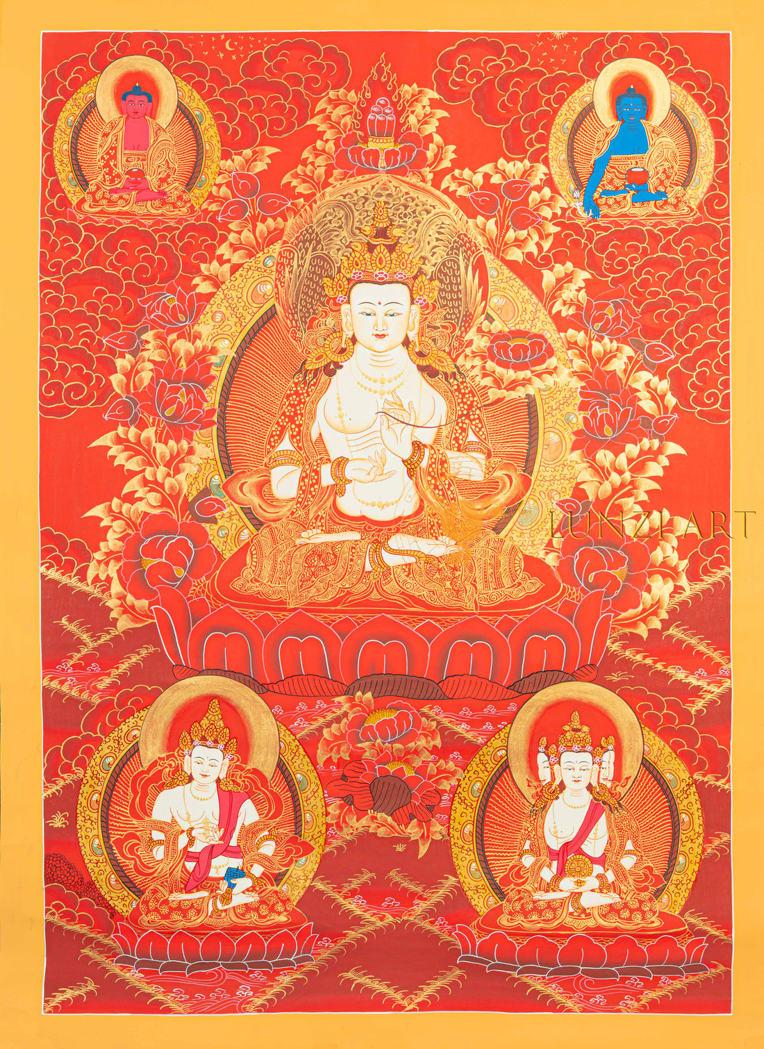 Mahasthamaprapta Bodhisattva (Tasuju) Thangka: The Golden Power of Wisdom - T-N-MB-OB-T-0018