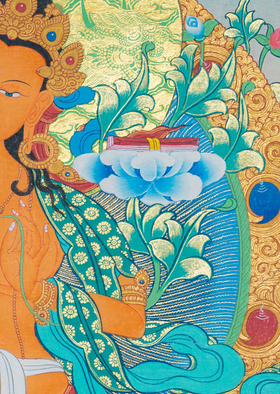 Majestic Manjushri Thangka: Embody Wisdom and Enlightenment with Authentic Art - T-S-BT-RB-AU-M-0114