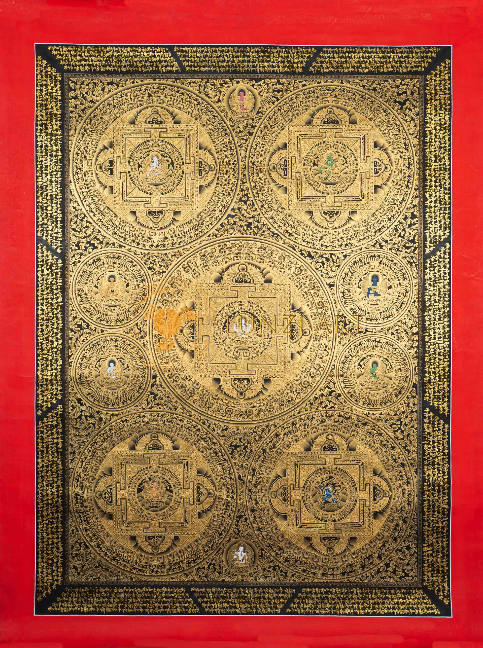 Mandala of the Five Dhyani Buddhas: A Celestial Map of Enlightenment - T-S-BT-RB-AU-EM-0054