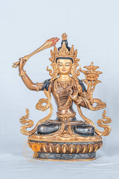 Manjushree Statue | Handcrafted Half Gold Plated Art - S-B-RM-HG-CG-M-0122