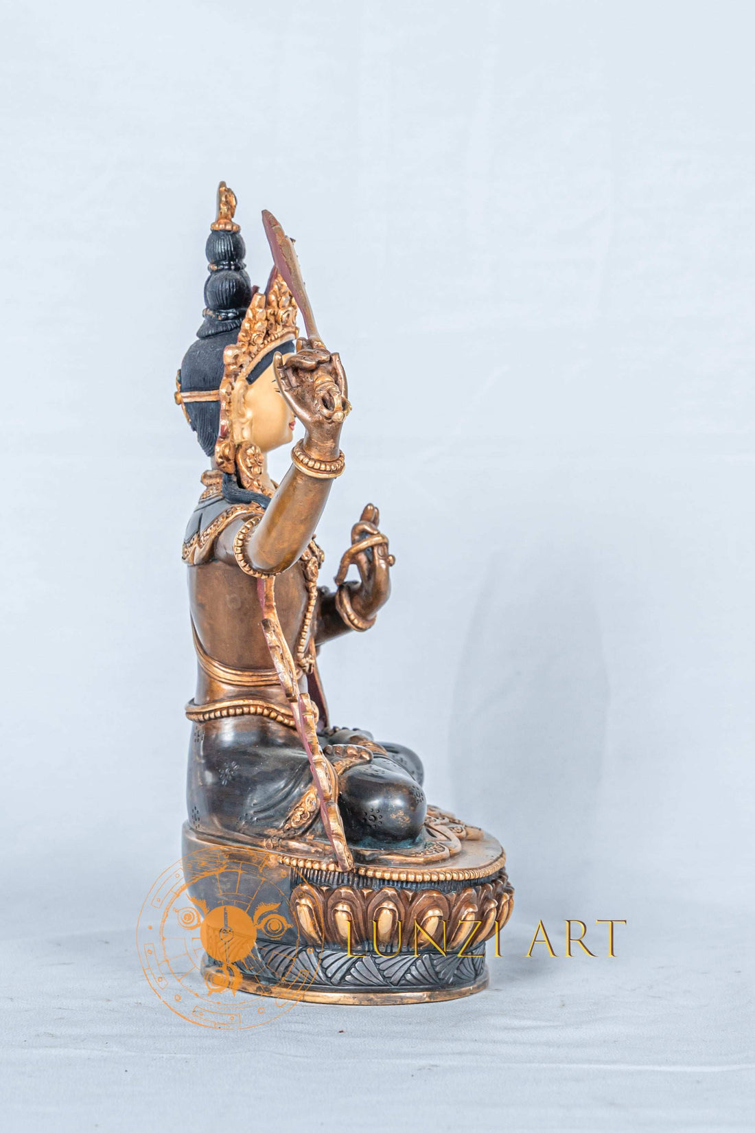 Manjushree Statue | Handcrafted Half Gold Plated Art - S-B-RM-HG-CG-M-0122