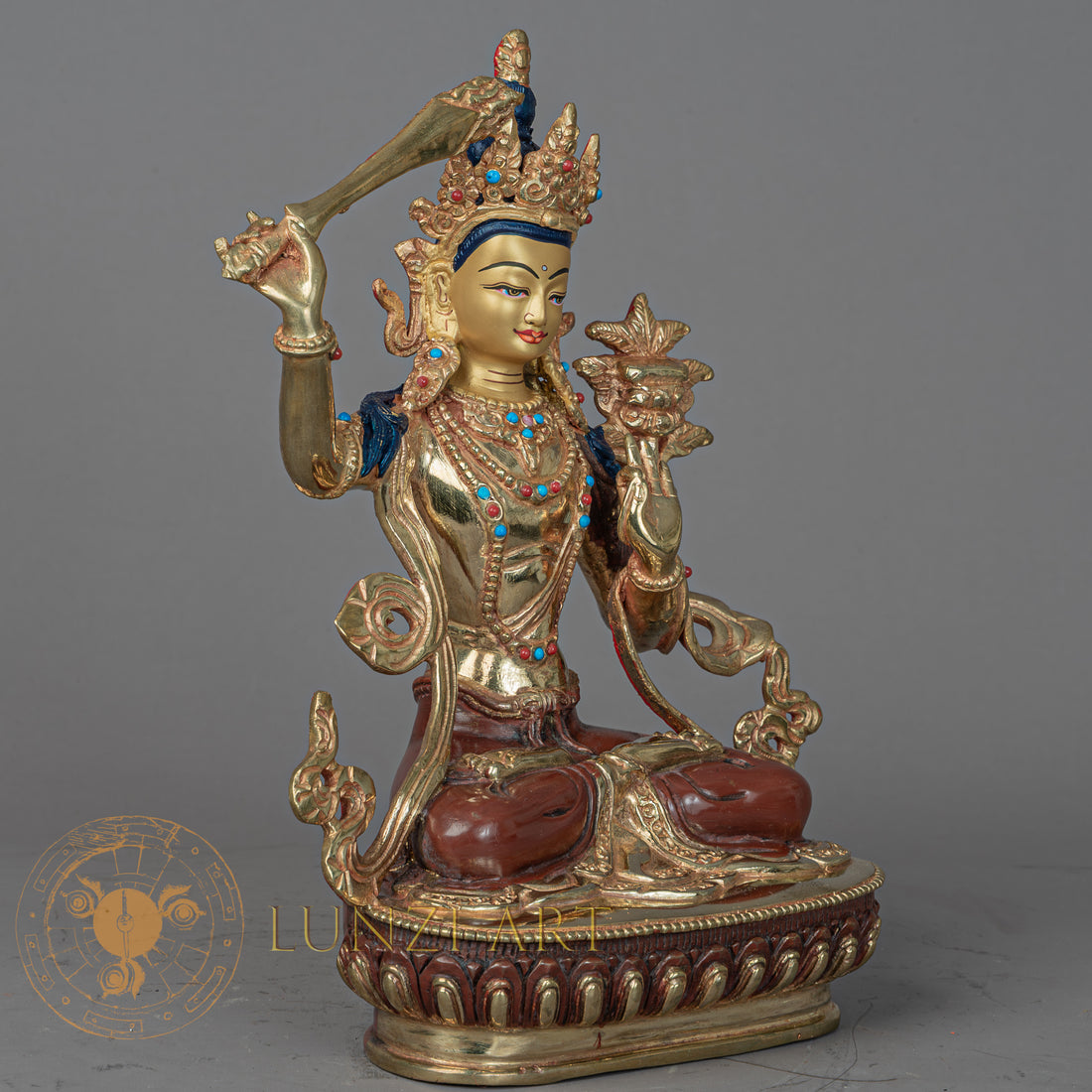 Manjushree Statue | Handcrafted Half Gold Plated - S-P-BA-HG-CG-M-00212