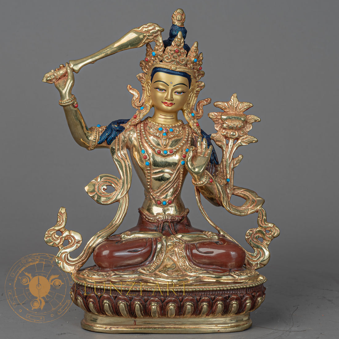 Manjushree Statue | Handcrafted Half Gold Plated - S-P-BA-HG-CG-M-00212