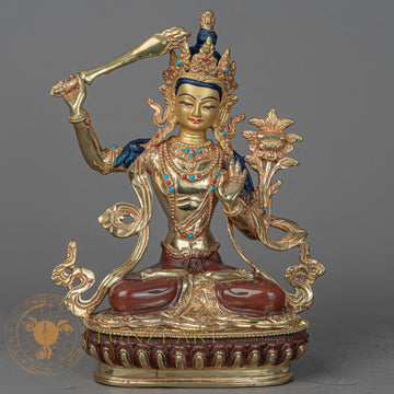 Manjushree Statue | Handcrafted Half Gold Plated - S-P-BA-HG-CG-M-00212